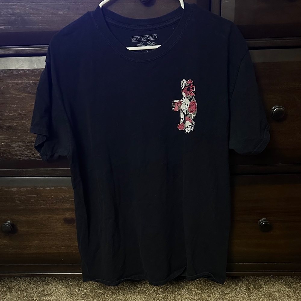 Riot Society Black Tee with Red and White Graphic